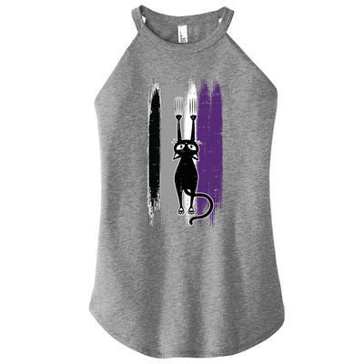 Cat Scratching Asexual Pride Kitten Kitty Lgbtq Ally Ace Cool Gift Women's Perfect Tri Rocker Tank