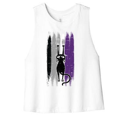 Cat Scratching Asexual Pride Kitten Kitty Lgbtq Ally Ace Cool Gift Women's Racerback Cropped Tank