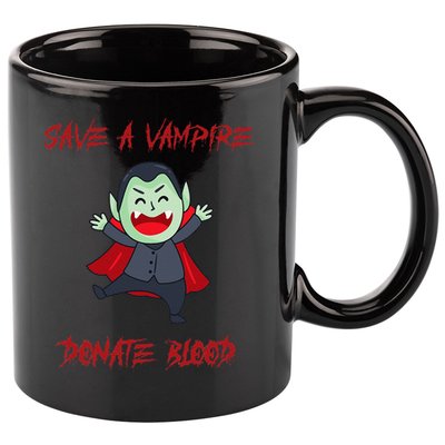 Cute Save A Vampire Donate Blood Vampire Halloween 11oz C Handle Ceramic Mug