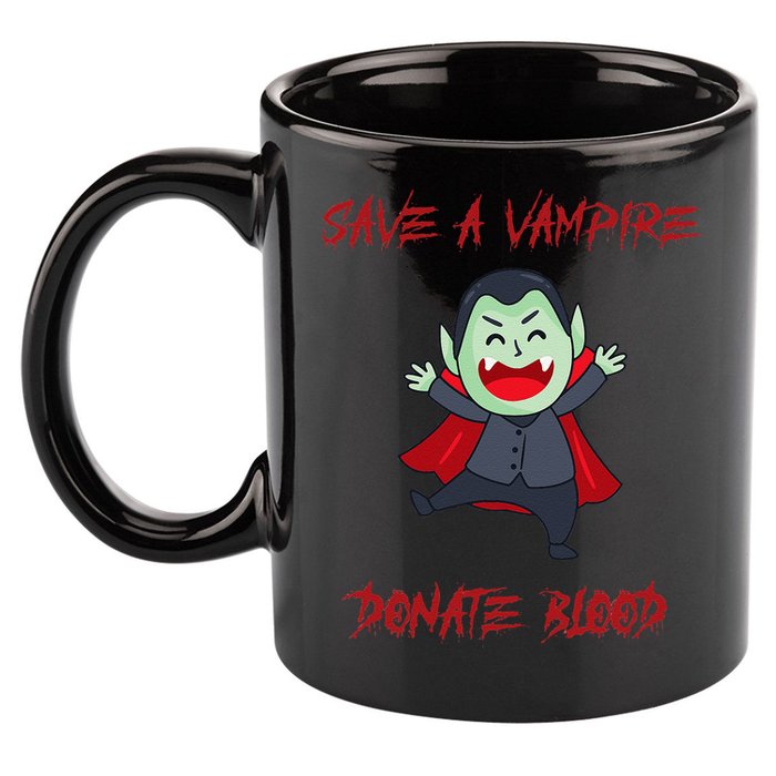 Cute Save A Vampire Donate Blood Vampire Halloween 11oz C Handle Ceramic Mug