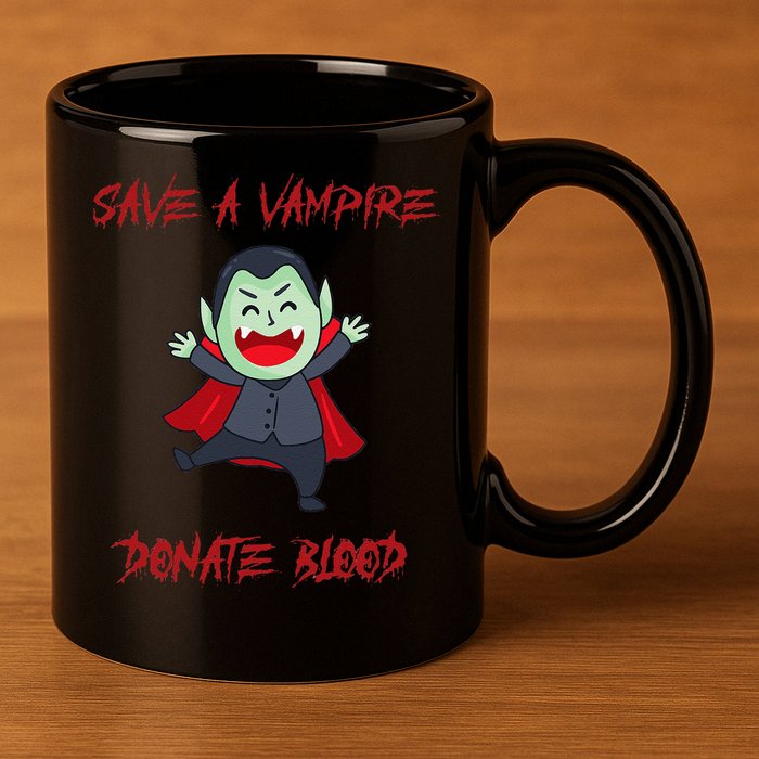 Cute Save A Vampire Donate Blood Vampire Halloween 11oz C Handle Ceramic Mug