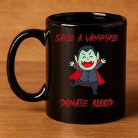 Cute Save A Vampire Donate Blood Vampire Halloween 11oz C Handle Ceramic Mug