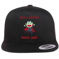 Cute Save A Vampire Donate Blood Vampire Halloween Flat Bill Trucker Hat