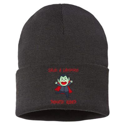 Cute Save A Vampire Donate Blood Vampire Halloween Sustainable Knit Beanie