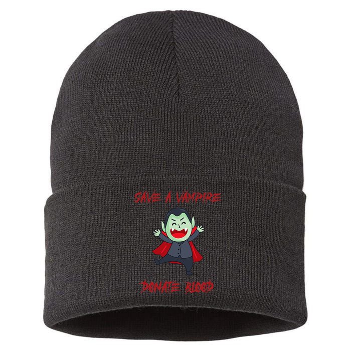 Cute Save A Vampire Donate Blood Vampire Halloween Sustainable Knit Beanie