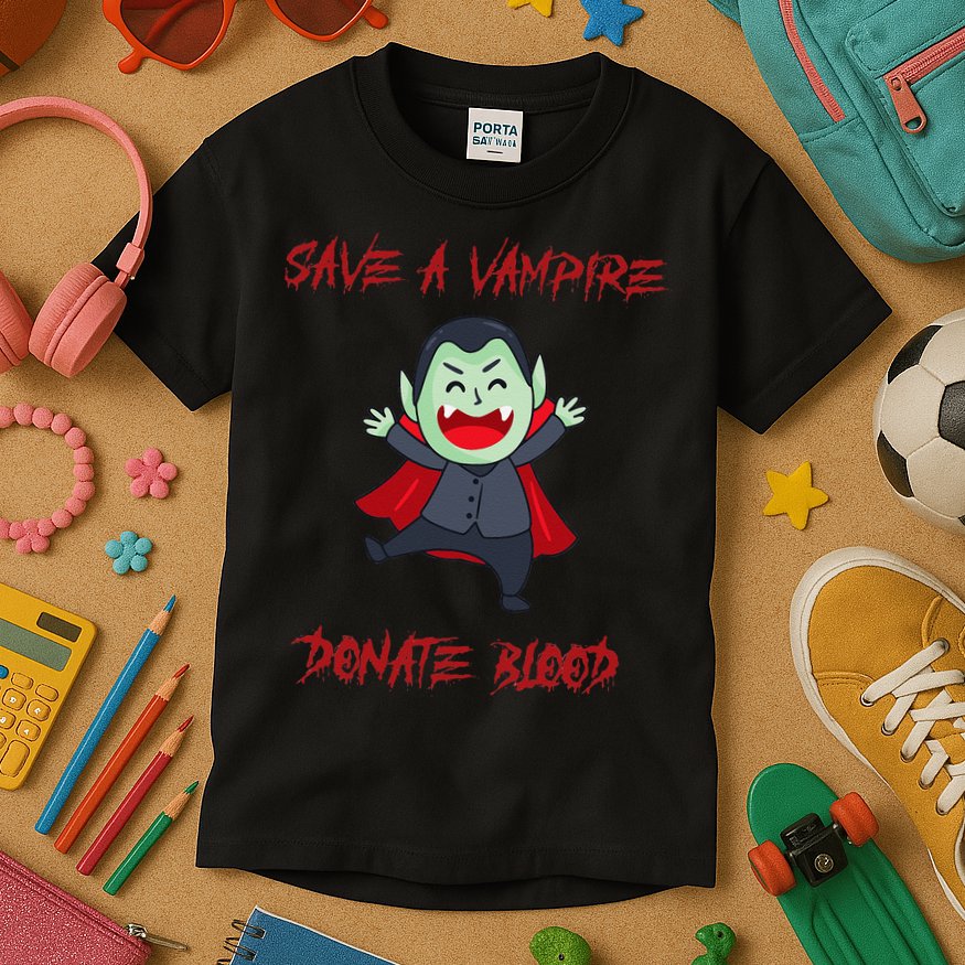 Cute Save A Vampire Donate Blood Vampire Halloween Kids T-Shirt