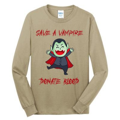Cute Save A Vampire Donate Blood Vampire Halloween Tall Long Sleeve T-Shirt