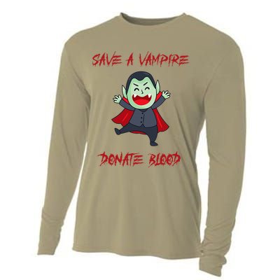 Cute Save A Vampire Donate Blood Vampire Halloween Cooling Performance Long Sleeve Crew