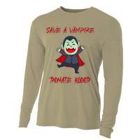 Cute Save A Vampire Donate Blood Vampire Halloween Cooling Performance Long Sleeve Crew