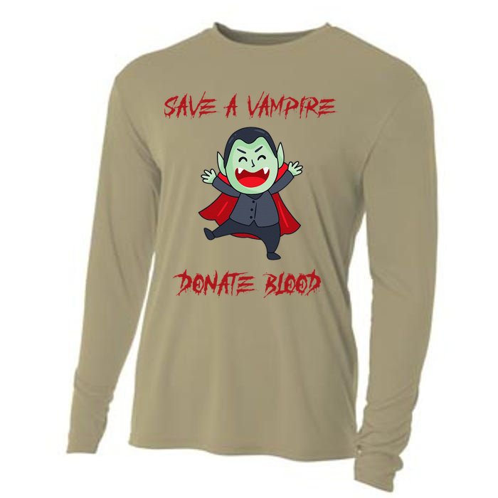 Cute Save A Vampire Donate Blood Vampire Halloween Cooling Performance Long Sleeve Crew