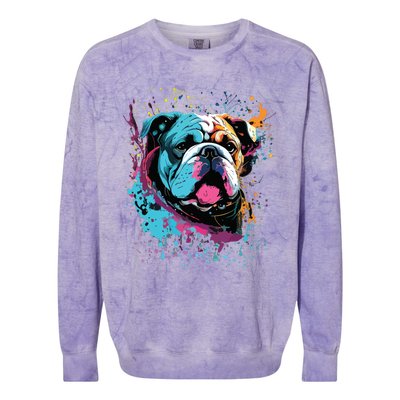 Colorful Splash Art English Bulldog Portrait Puppy Owner Colorblast Crewneck Sweatshirt