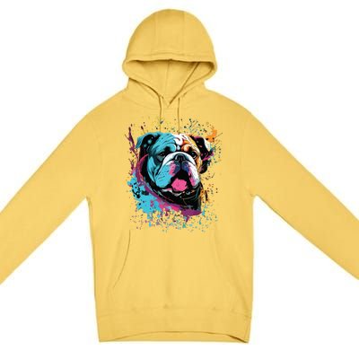 Colorful Splash Art English Bulldog Portrait Puppy Owner Premium Pullover Hoodie