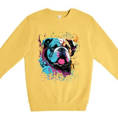 Colorful Splash Art English Bulldog Portrait Puppy Owner Premium Crewneck Sweatshirt