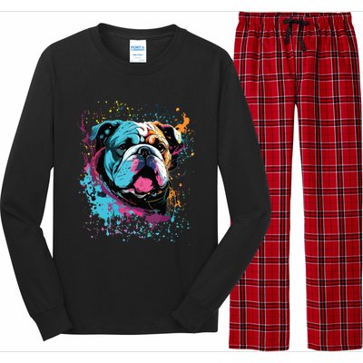 Colorful Splash Art English Bulldog Portrait Puppy Owner Long Sleeve Pajama Set