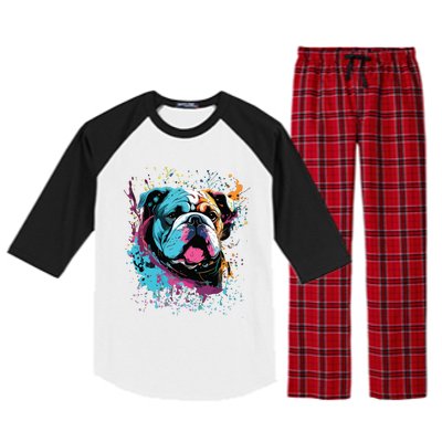 Colorful Splash Art English Bulldog Portrait Puppy Owner Raglan Sleeve Pajama Set