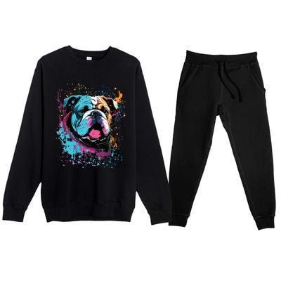 Colorful Splash Art English Bulldog Portrait Puppy Owner Premium Crewneck Sweatsuit Set