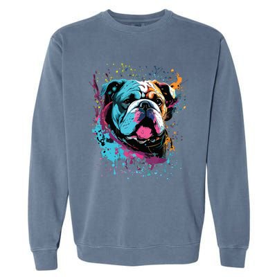 Colorful Splash Art English Bulldog Portrait Puppy Owner Garment-Dyed Sweatshirt