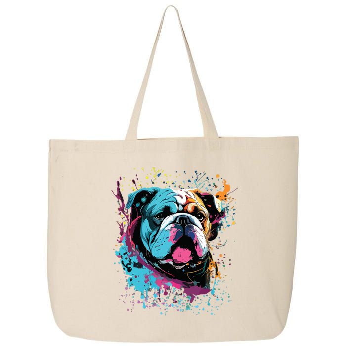 Colorful Splash Art English Bulldog Portrait Puppy Owner 25L Jumbo Tote