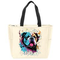 Colorful Splash Art English Bulldog Portrait Puppy Owner Zip Tote Bag