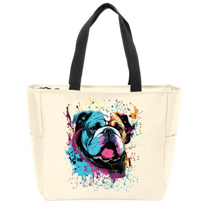 Colorful Splash Art English Bulldog Portrait Puppy Owner Zip Tote Bag