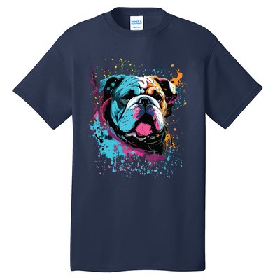 Colorful Splash Art English Bulldog Portrait Puppy Owner Tall T-Shirt