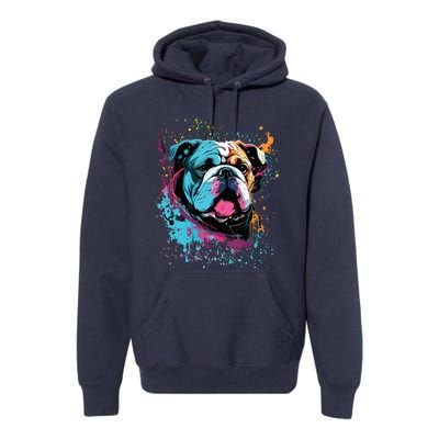 Colorful Splash Art English Bulldog Portrait Puppy Owner Premium Hoodie