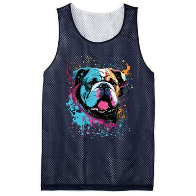 Colorful Splash Art English Bulldog Portrait Puppy Owner Mesh Reversible Basketball Jersey Tank