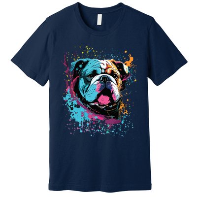 Colorful Splash Art English Bulldog Portrait Puppy Owner Premium T-Shirt