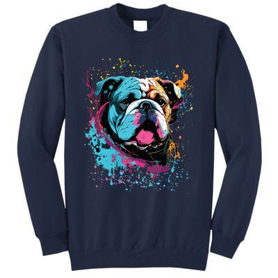 Colorful Splash Art English Bulldog Portrait Puppy Owner Tall Sweatshirt