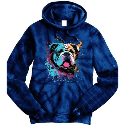 Colorful Splash Art English Bulldog Portrait Puppy Owner Tie Dye Hoodie