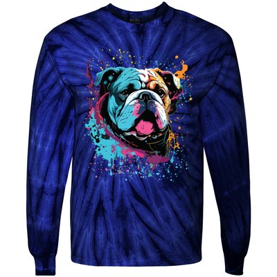 Colorful Splash Art English Bulldog Portrait Puppy Owner Tie-Dye Long Sleeve Shirt