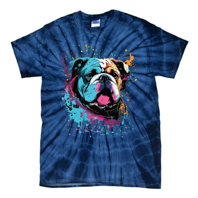 Colorful Splash Art English Bulldog Portrait Puppy Owner Tie-Dye T-Shirt