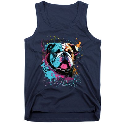 Colorful Splash Art English Bulldog Portrait Puppy Owner Tank Top