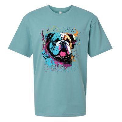 Colorful Splash Art English Bulldog Portrait Puppy Owner Sueded Cloud Jersey T-Shirt