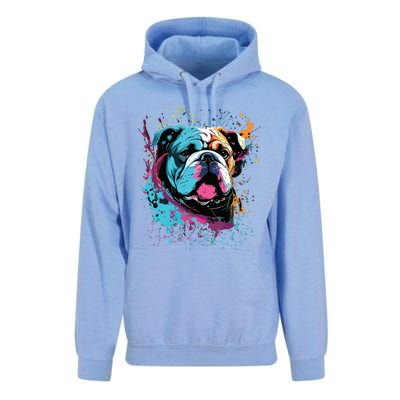 Colorful Splash Art English Bulldog Portrait Puppy Owner Unisex Surf Hoodie