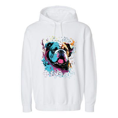 Colorful Splash Art English Bulldog Portrait Puppy Owner Garment-Dyed Fleece Hoodie