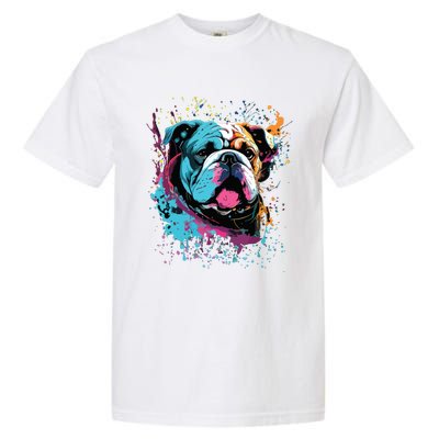 Colorful Splash Art English Bulldog Portrait Puppy Owner Garment-Dyed Heavyweight T-Shirt