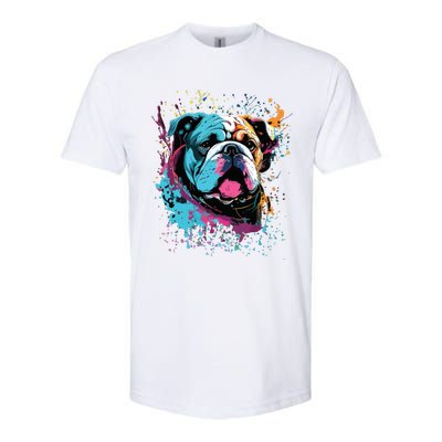 Colorful Splash Art English Bulldog Portrait Puppy Owner Softstyle CVC T-Shirt