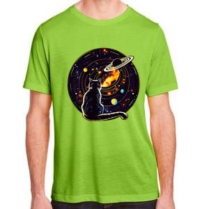 Cat Staring At Planet Saturn Cat Dad Cat Lover Adult ChromaSoft Performance T-Shirt