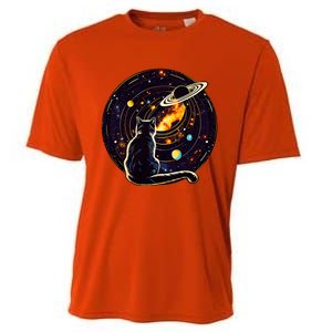 Cat Staring At Planet Saturn Cat Dad Cat Lover Cooling Performance Crew T-Shirt