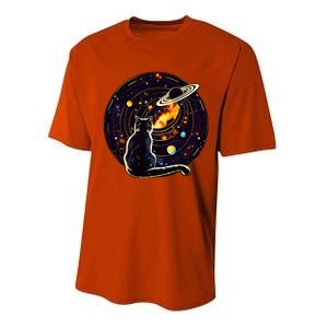 Cat Staring At Planet Saturn Cat Dad Cat Lover Performance Sprint T-Shirt