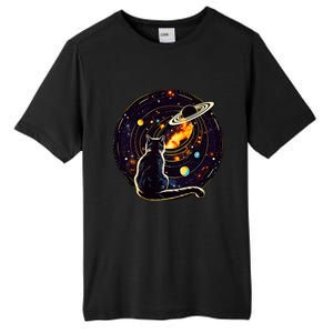 Cat Staring At Planet Saturn Cat Dad Cat Lover Tall Fusion ChromaSoft Performance T-Shirt