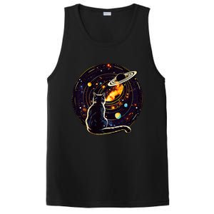 Cat Staring At Planet Saturn Cat Dad Cat Lover PosiCharge Competitor Tank