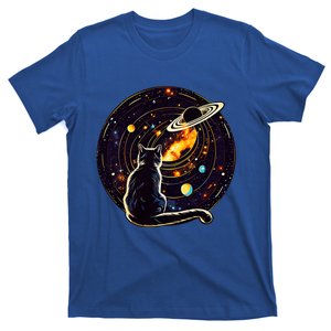 Cat Staring At Planet Saturn Cat Dad Cat Lover T-Shirt