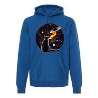 Cat Staring At Planet Saturn Cat Dad Cat Lover Premium Hoodie