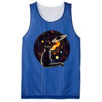 Cat Staring At Planet Saturn Cat Dad Cat Lover Mesh Reversible Basketball Jersey Tank