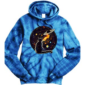 Cat Staring At Planet Saturn Cat Dad Cat Lover Tie Dye Hoodie