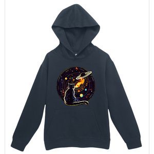 Cat Staring At Planet Saturn Cat Dad Cat Lover Urban Pullover Hoodie