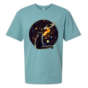 Cat Staring At Planet Saturn Cat Dad Cat Lover Sueded Cloud Jersey T-Shirt