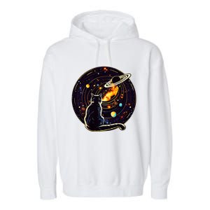 Cat Staring At Planet Saturn Cat Dad Cat Lover Garment-Dyed Fleece Hoodie